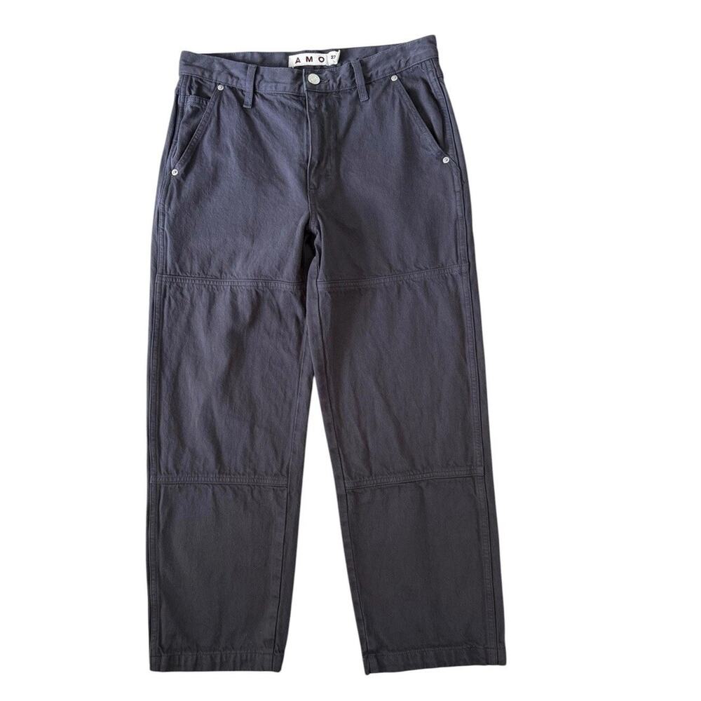 AMO Billie Field Pant Wide Straight Leg Utilitarian Organic Cotton Gray Size 27 - Picture 4 of 8